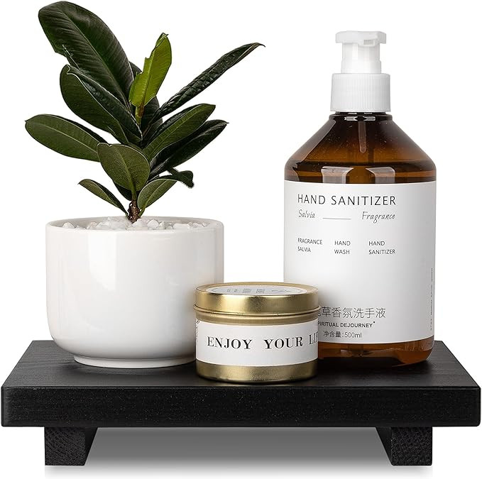 Bathroom Counter Organizer Wood Pedestal Stand Farmhouse Decorative Tray Soap Holder for Kitchen ... | Amazon (US)