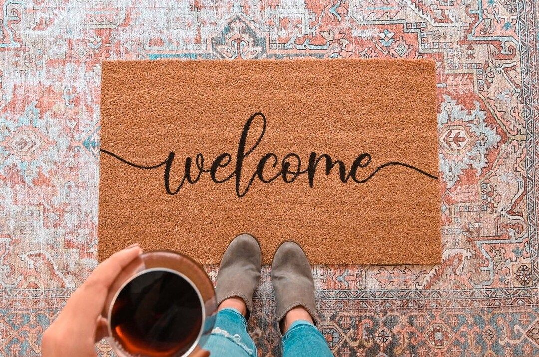 Welcome Cursive Script Door Mat, Welcome Doormat, Front Porch Decor, Front Door, Housewarming Gif... | Etsy (US)