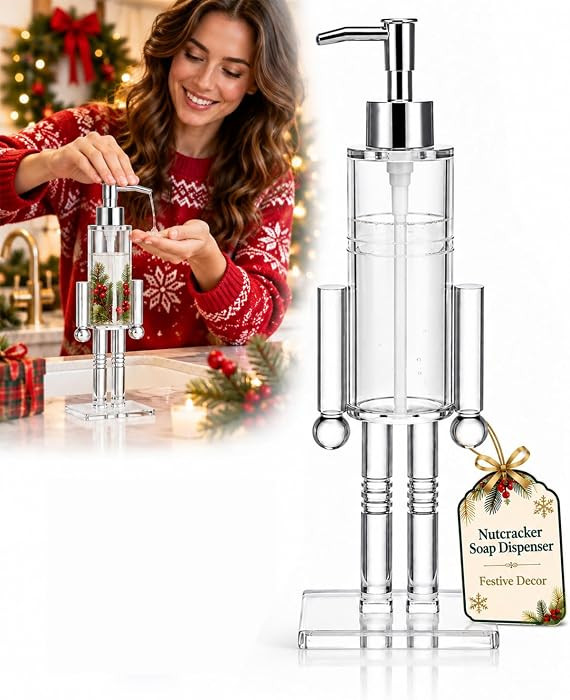 Nutcracker Soap Dispenser, Clear Refillable Christmas Pump Bottle | Amazon (US)