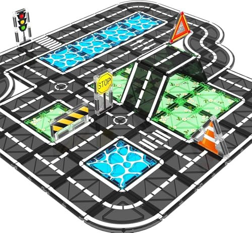 Magnetic Tiles Roads Construction Toys, Traffic Themed Building Blocks Set, Toddler Kids Toys for 3+ Year Old Boys Girls, Montessori STEM Sensory Games, Preschool Learning Educational Birthday Gifts | Amazon (US)