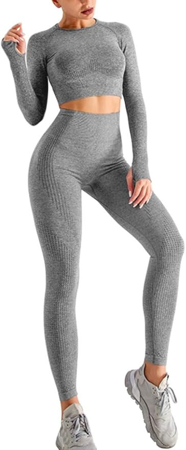 OLCHEE Women's 2 Piece Workout Outfit - Seamless Leggings and Crop Top Yoga Set | Amazon (US)