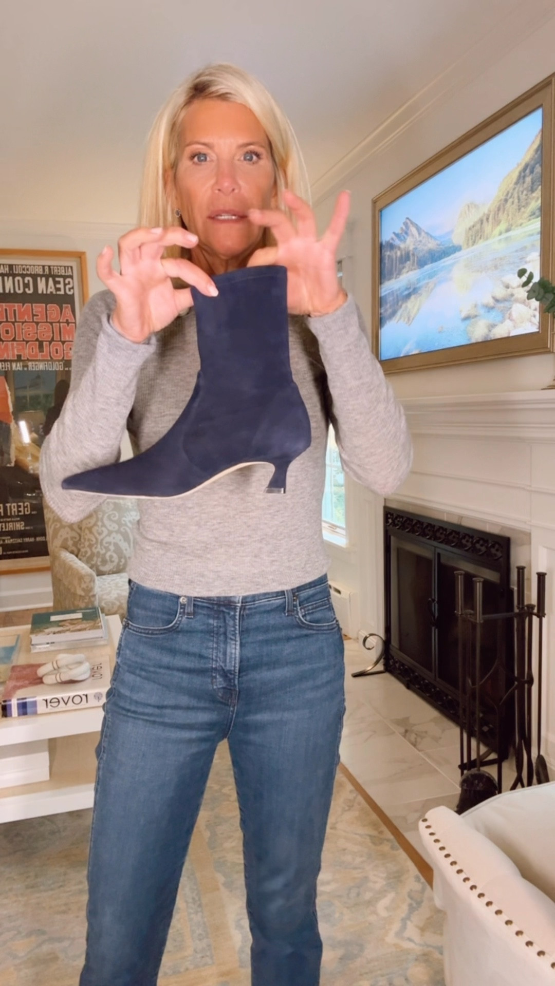 Best navy suede sock bootie ever!!  Stuart Weitzman booties are the best!   Wearing my Veronica Beard jeans, jane win necklace and pistols top :)

#LTKStyleTip #LTKFindsUnder100 #LTKOver40