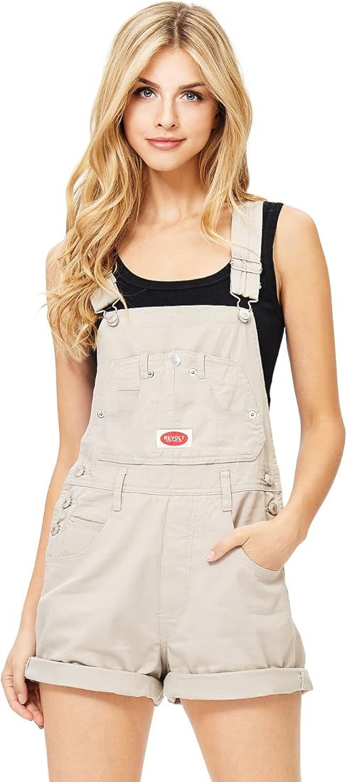 Revolt by Palomares Women's Juniors Vintage Twill/Denim Short Overalls | Amazon (US)