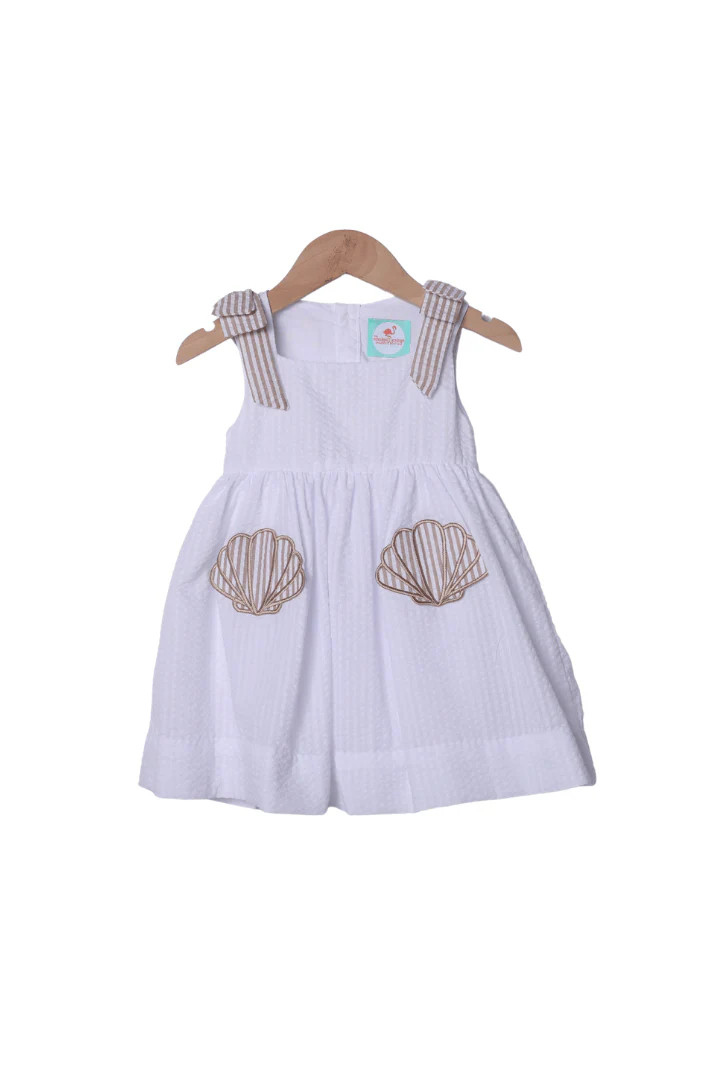 Applique Sea Shell Seersucker Bow Dress | The Smocked Flamingo