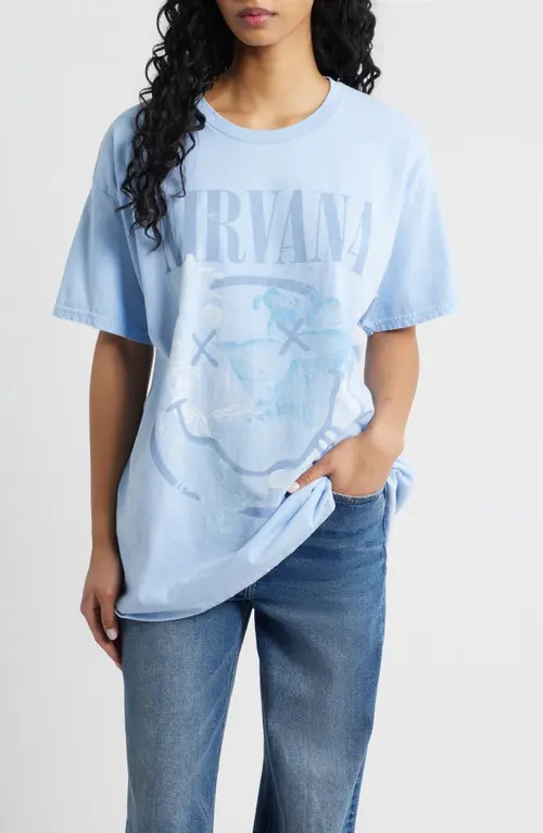 Merch Traffic Nirvana Smiley Cotton Graphic T-Shirt in Light Blue at Nordstrom, Size Large/x-Large | Nordstrom