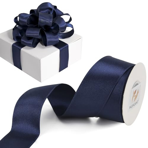 HUIHUANG Navy Blue Satin Wired Ribbon 1-1/2 inch Navy Double-Faced Satin Wire Edge Ribbon for Bows, Gift Wrapping, Wreaths, Christmas Tree Decor, Garland, DIY Crafts-Continous 10 Yards | Amazon (US)