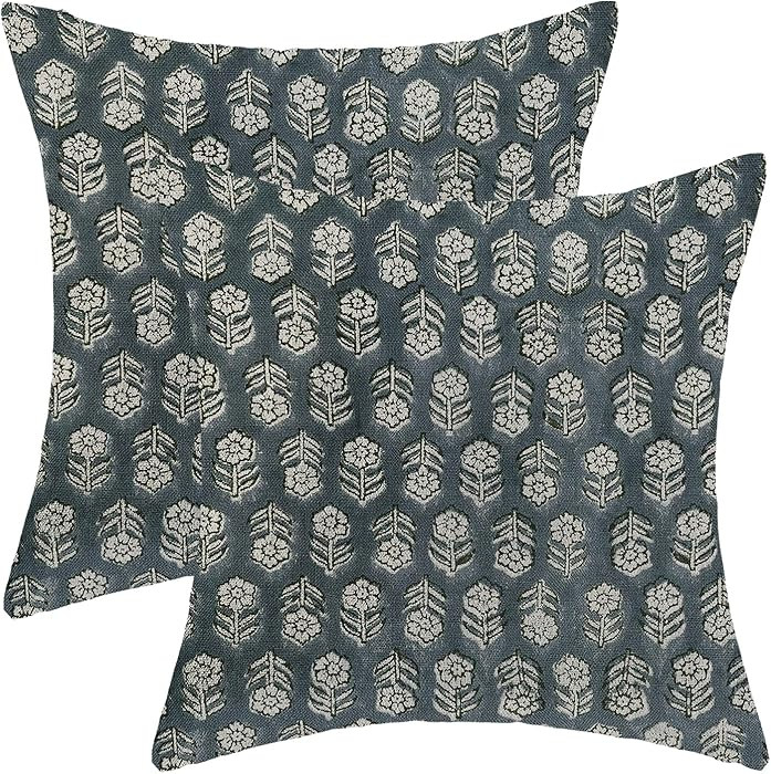 Navy Blue Pillow Covers 20x20 Inch Set of 2, Boho Spring Vintage Floral Throw Pillows Case, Flowe... | Amazon (US)