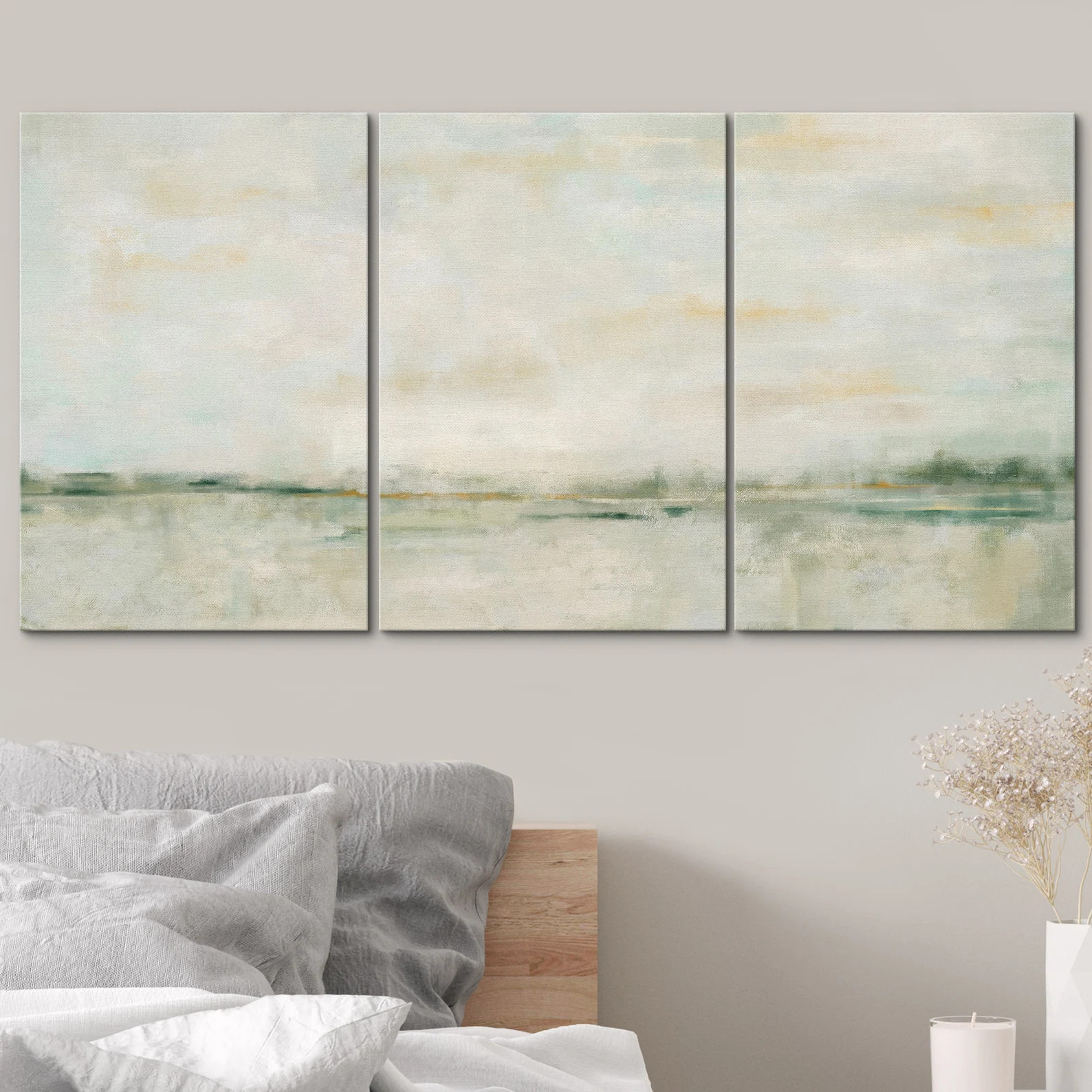 Dustinway Framed Canvas Print Wall Art Set Pastel Green Tan Abstract Landscape Modern Art Minimal... | Etsy (US)