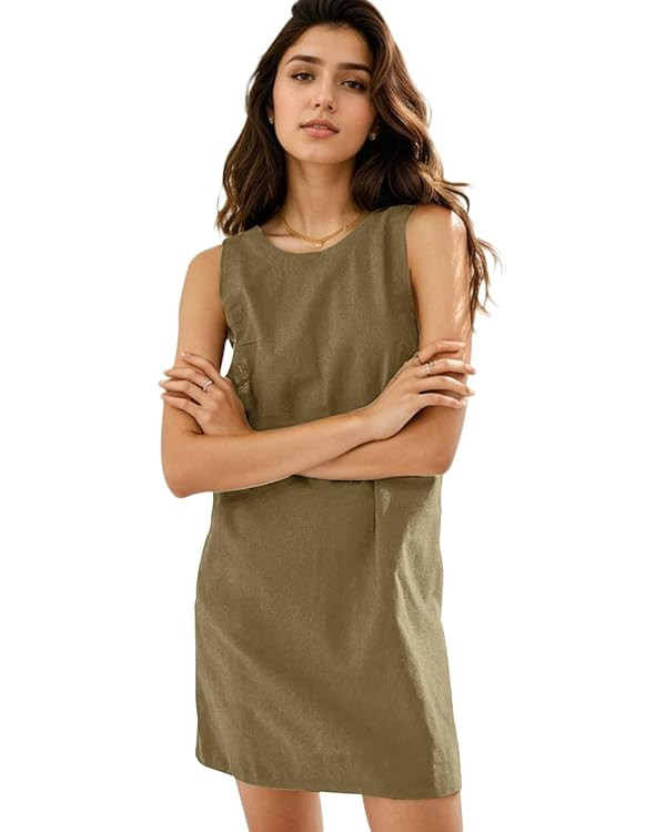 Linen Dress Women Summer T Shirt Dress Sleeveless Cotton-Linen Mini Dress Tank Dress Beach Sun Dr... | Amazon (US)