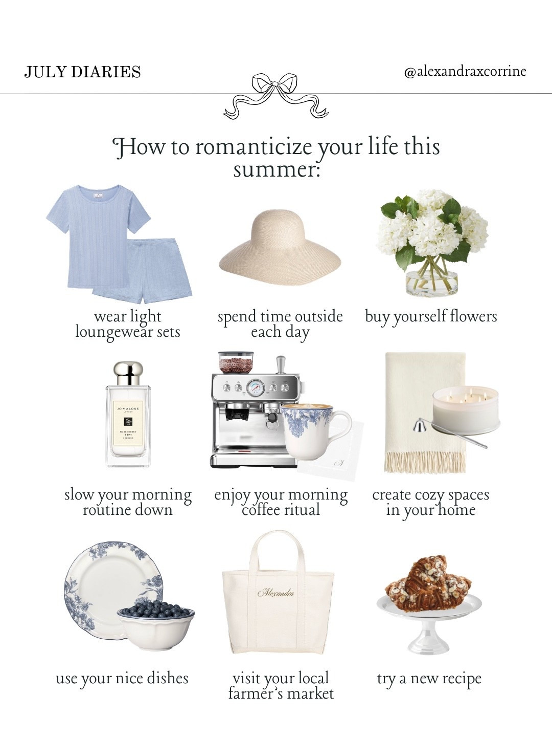 How to romanticize your life this summer 🥿🧺🫐☁️

#summeraesthetic #nancymeyersaesthetic #romanticizeyourlife #moodboardaesthetic #pinterestinspo 

[ romanticize your life, July mood, Nancy Meyers summer aesthetic, Ralph Lauren blue summer, chic classic summer mood board, Pinterest mood board aesthetic ]

#LTKSeasonal