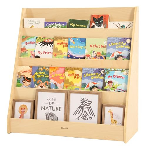 Bateso Single-Sided Bookshelf, Wooden Bookshelf, 4-Layer Toddler Bookshelf, Children's Magazine Storage Shelf, Ideal for Playrooms, Bedrooms, Study Rooms, Living Rooms, Nurseries and Classrooms | Amazon (US)