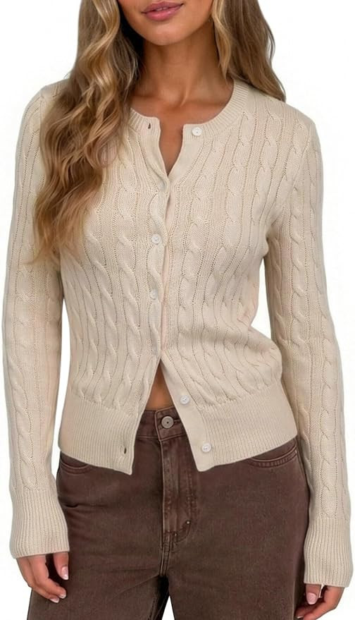 CHYRII Womens Lightweight Cable Knit Cardigan Fall Button Down Sweaters | Amazon (US)