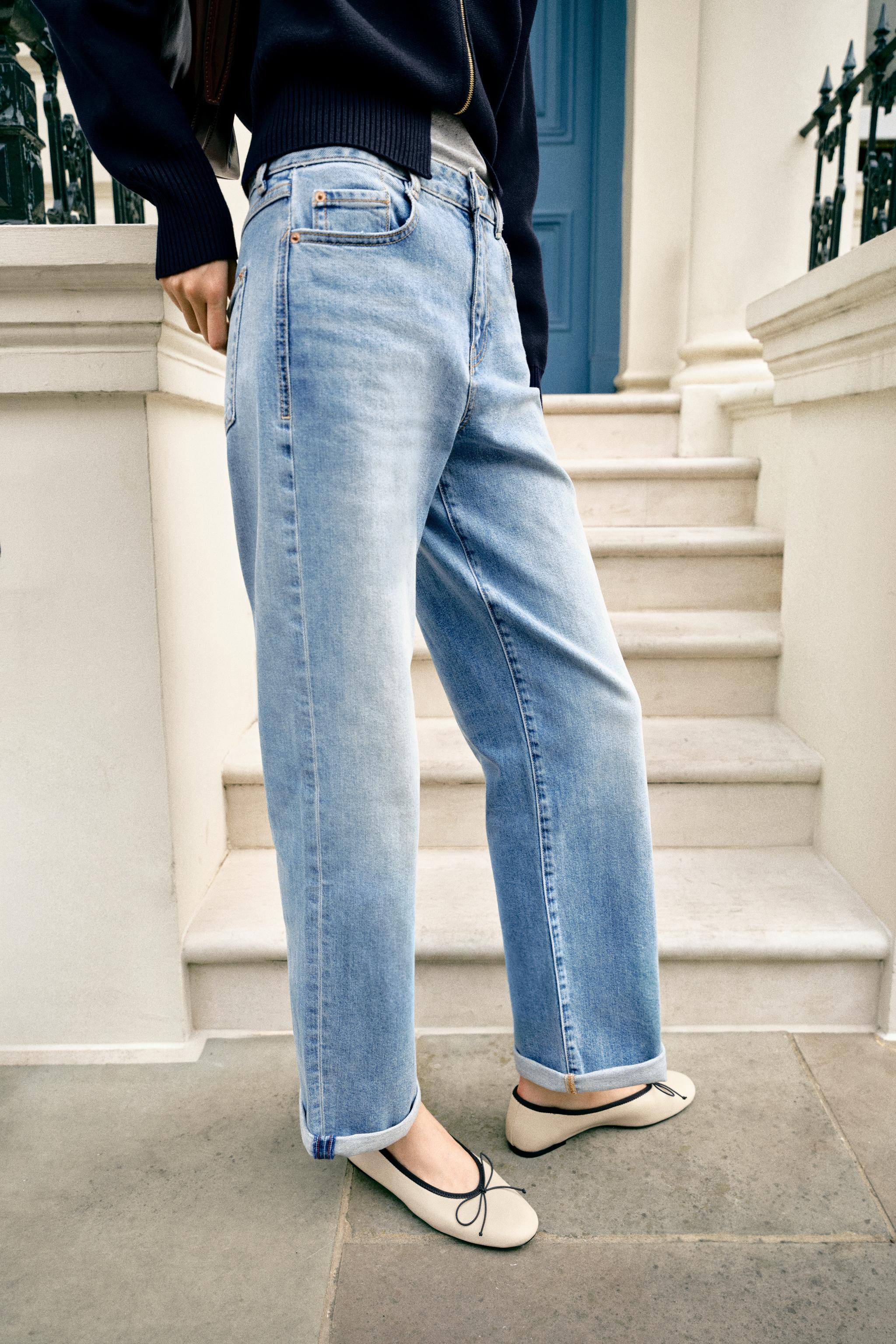Z1975 RELAXED FIT MID-WAIST TURN-UP JEANS | Zara UK