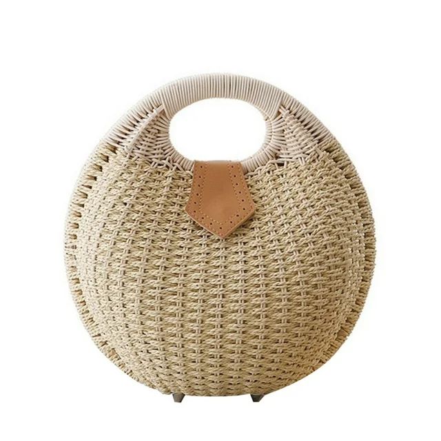 NUOLUX Straw Bag Handbag Rattan Shell Tote Woven Purses Beach Round Handbags Bags Purse Handmade ... | Walmart (US)