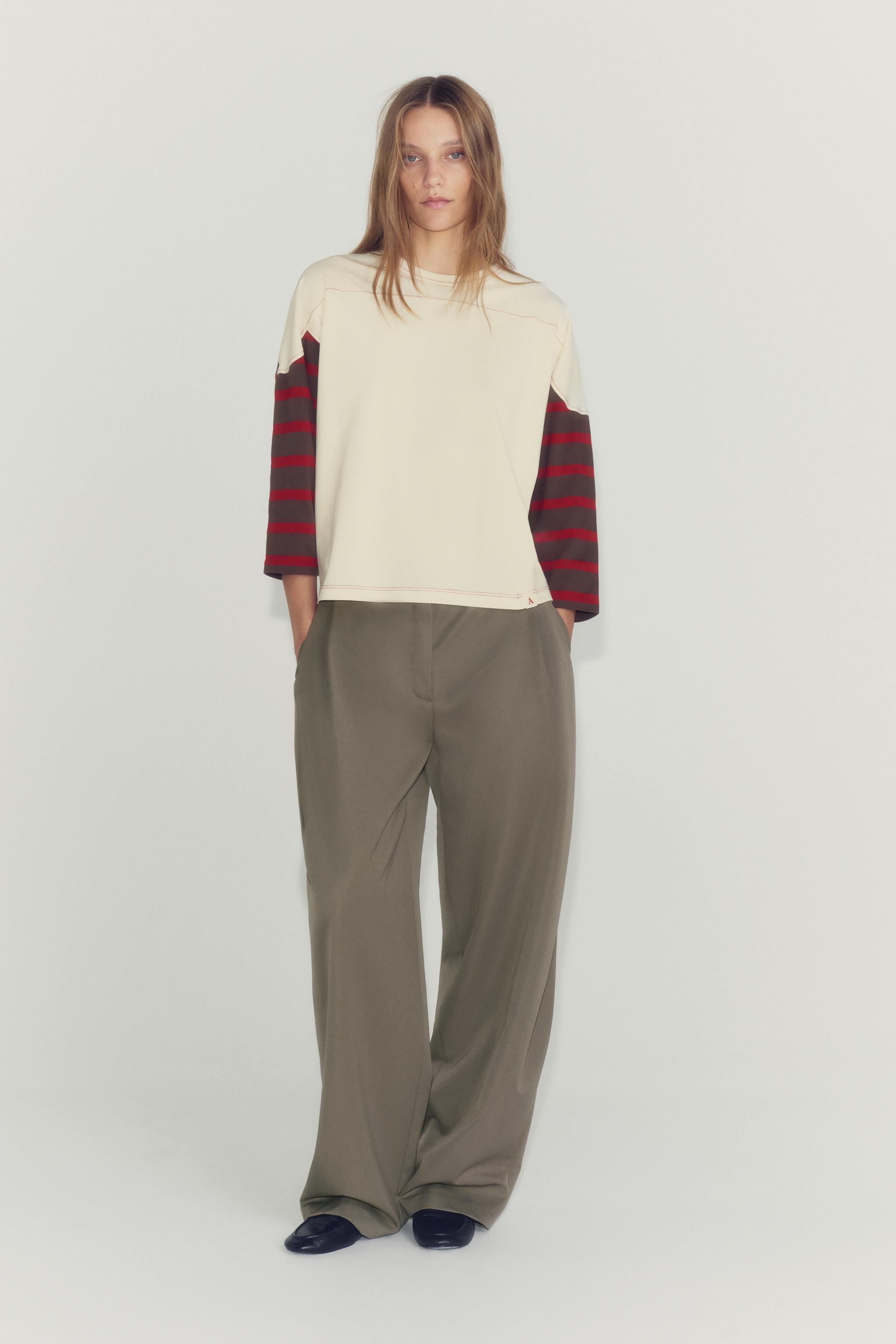 CONTRAST SLEEVE STRIPED T-SHIRT | Zara US