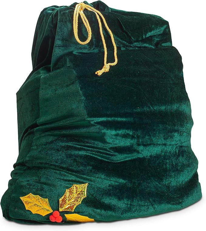 Santa Christmas Gift Bag Large Stretchy Velour Present Sack with Golden Drawstring, 36" x 27" | Amazon (US)