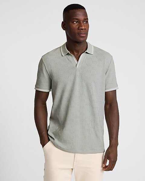 Textured Weave Johnny Collar Polo | Express