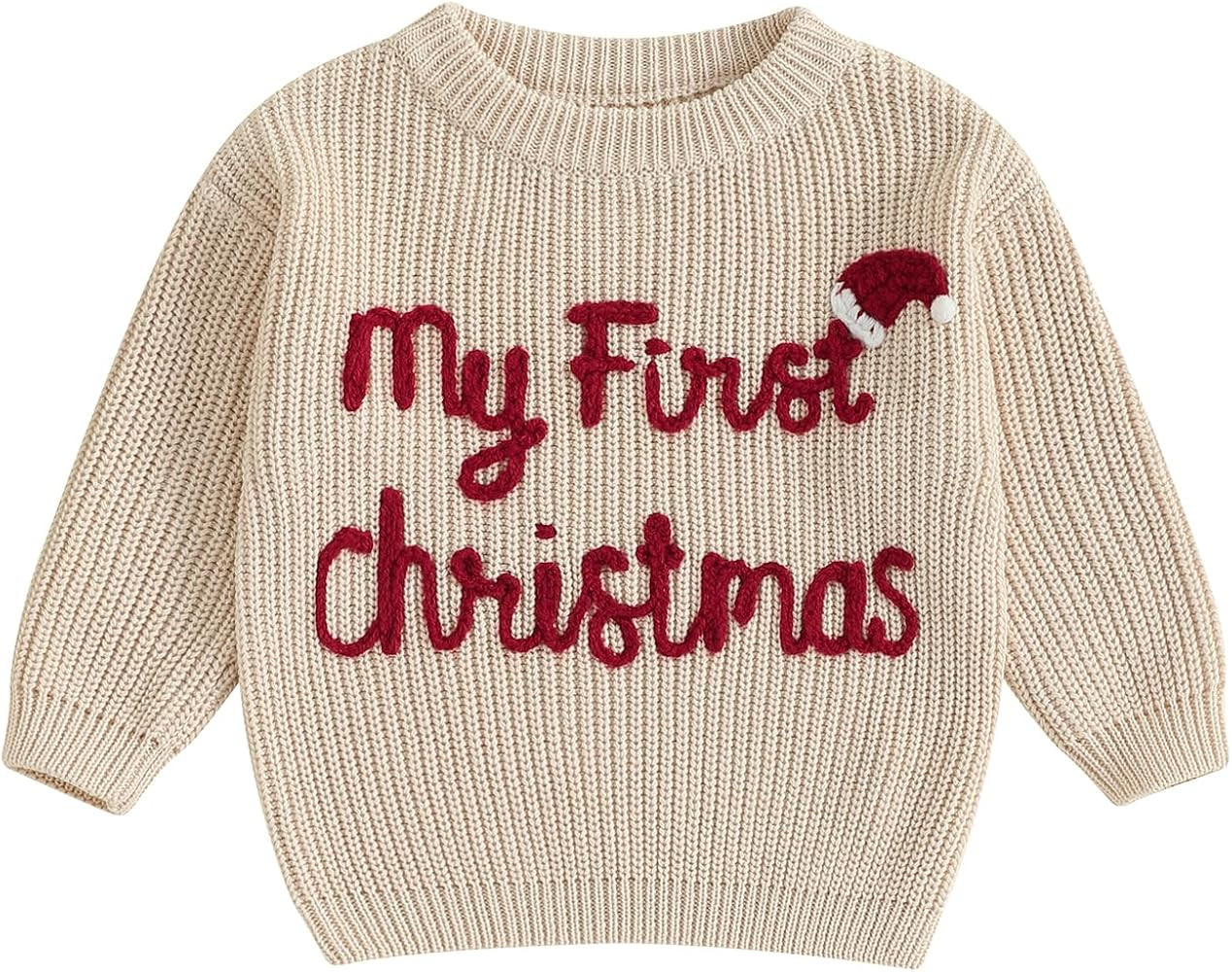 Newborn Baby Girl Boy Christmas Knit Sweater My First Christmas Tree Embroidery Winter Sweatshirt... | Amazon (US)