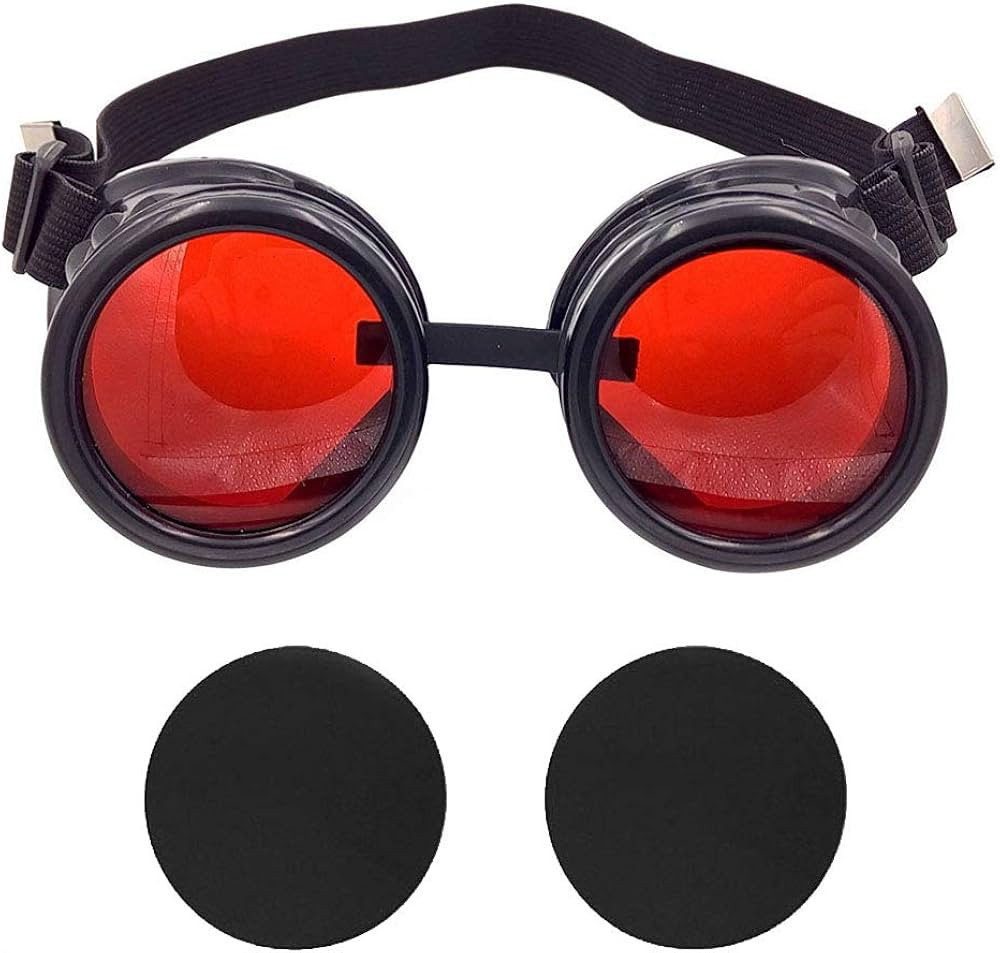 TamBee New Colored Diamond Lens Vintage Steampunk Goggles Glasses Welding Black With Red Rechange... | Amazon (US)