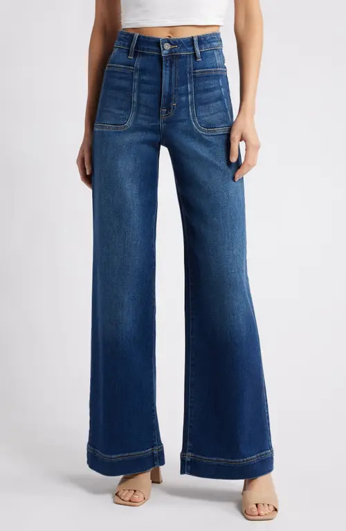 HIDDEN JEANS Patch Pocket High Waist Wide Leg Jeans in Dark Wash at Nordstrom, Size 26 | Nordstrom
