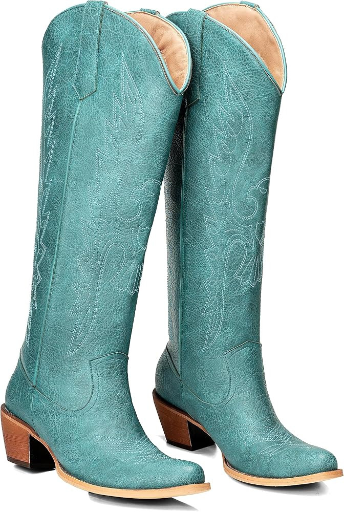 Gradinery Womens White Cowgirl Boots Fashion Over the Knee Boots With Classic Embroidery Chunky H... | Amazon (US)