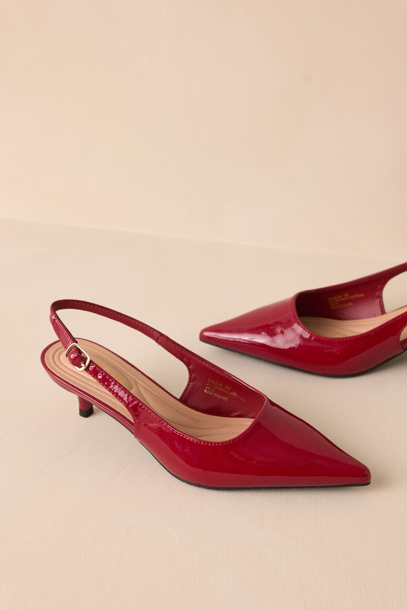 Celestial Dreams Burgundy Pointed-Toe Slingback Kitten Heels | Red Dress
