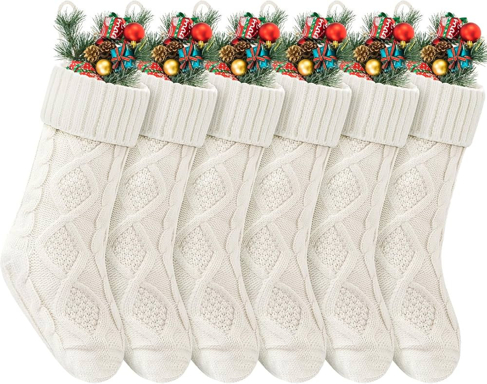 VIBILIA Christmas Stockings 6 Pack, 18 Inches Large Size Knitted Xmas Stocking for Fireplace, Hol... | Amazon (US)