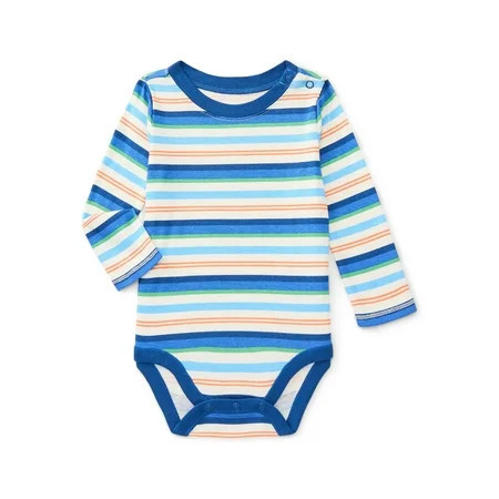 Wonder Nation Baby Boy Long Sleeve Striped Bodysuit, Sizes 0-24 Months | Walmart (US)