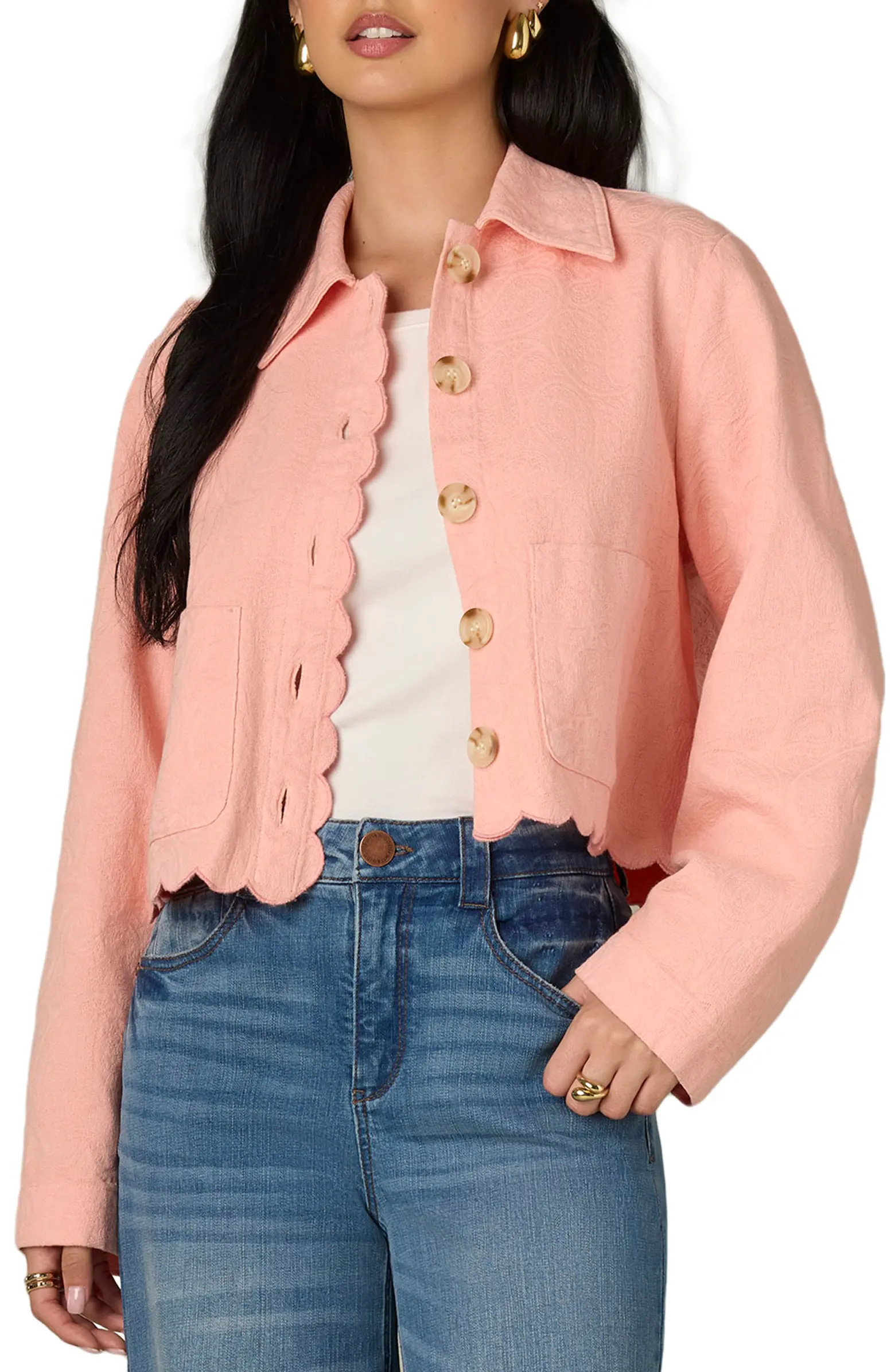 Scallop Detail Cotton Crop Jacket | Nordstrom