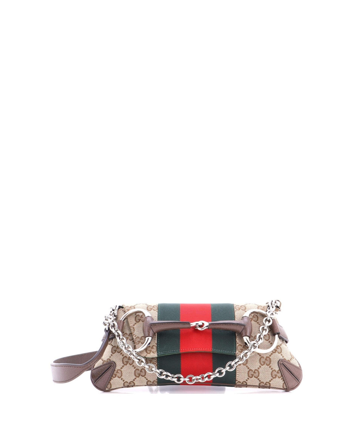 Pre-Owned Gucci Small Horsebit Nm Web Chain Clutch Gg Canvas - Brown | Macy's