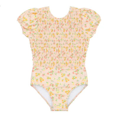 girls citrus grove puff sleeve smocked one piece | minnow