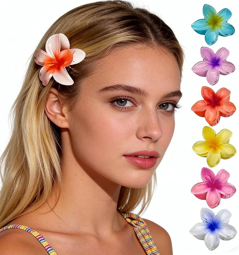 6 Pcs Flower Hair Clip, Nonslip Flower Claw Clips Strong Hold Hawaiian Claw Clip for Medium Thick... | Amazon (UK)