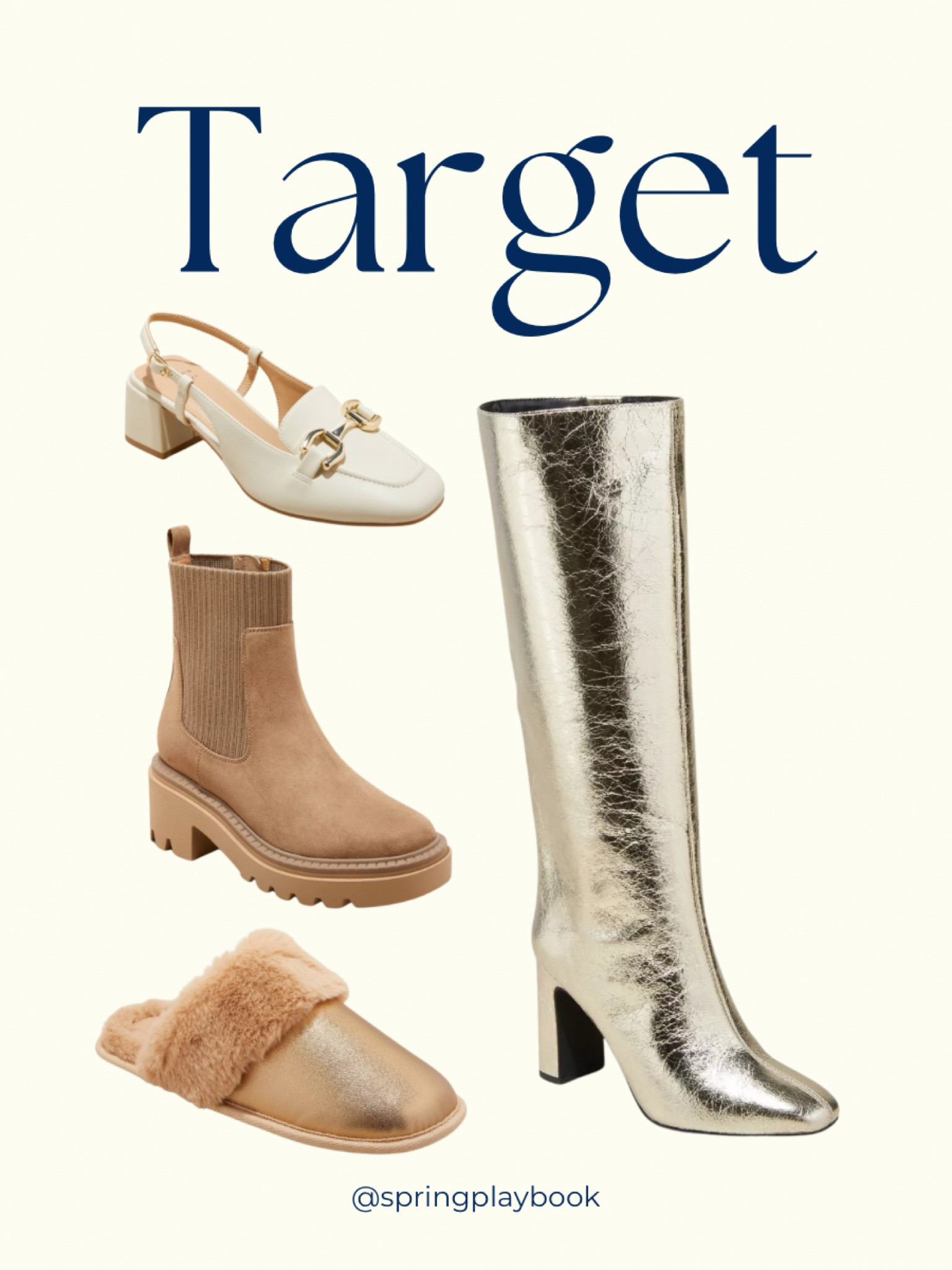 Target shoes & slippers sale! Currently 40% off. I bought the gold boots & cream slingbacks. 

#createdcolorful #createdcolorfulspring #hocspring #tcispring #pcaspring #lightspring #warmspring #truespring #brightspring #clearspring #paintboxspring #bluespring

#LTKShoeCrush #LTKSaleAlert #LTKGiftGuide