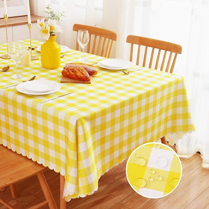 MANGATA CASA Yellow Gingham Tablecloth for Rectangle Tables-Checkered Table Cloth Waterproof Kitc... | Amazon (US)