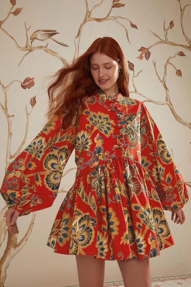New FARM RIO Floral Print Long Sleeve Minidress In Maxi Floral Red. Size XS | eBay US