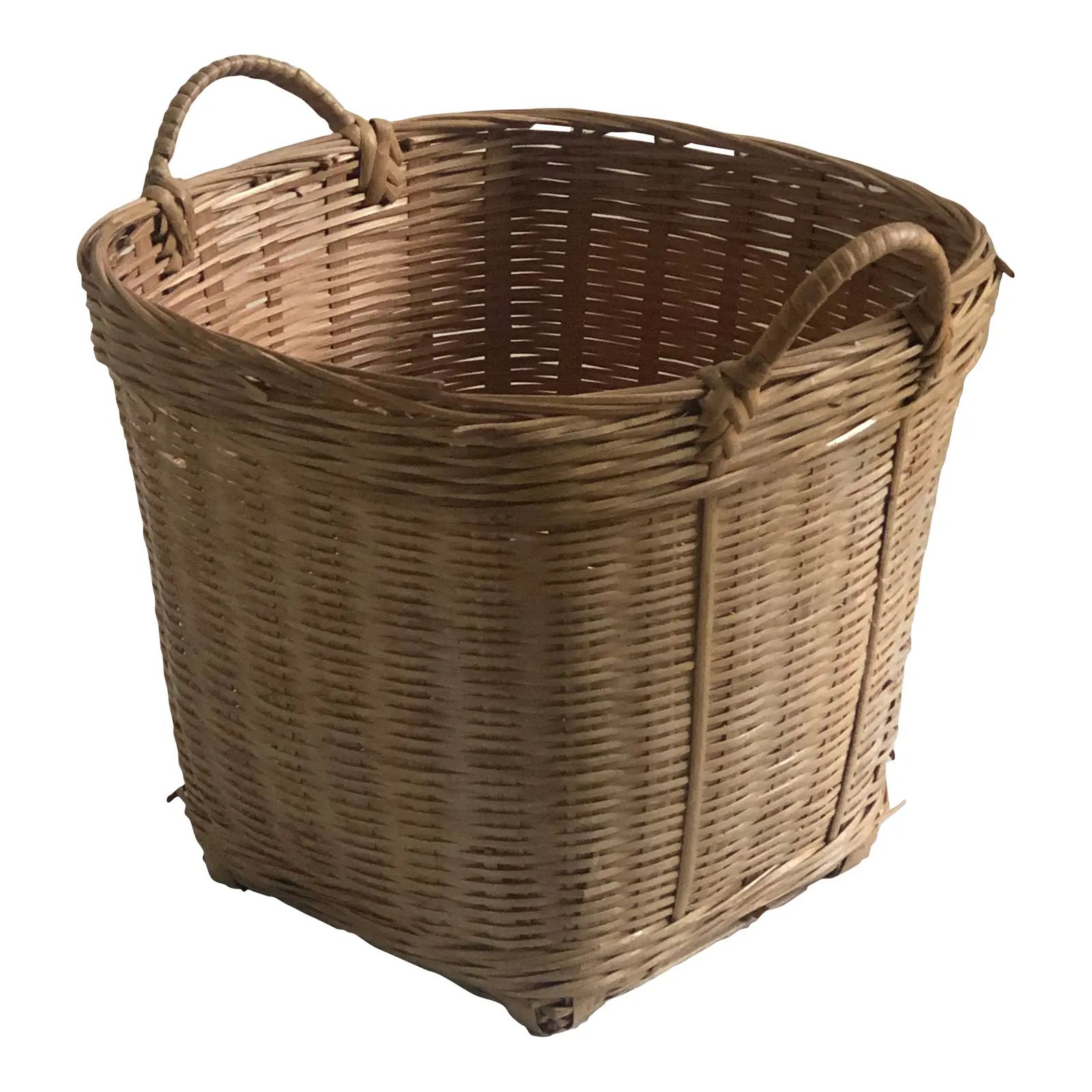 Small Asian Style Rattan Planter Basket | Chairish