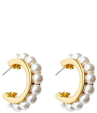 Mignonne Gavigan Wynnie Pearl Hoop Earrings - White/Gold | Dillard's