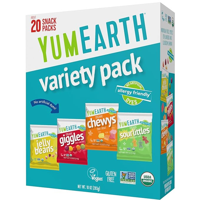 YumEarth Organic Variety Box - Jelly Beans, Giggles, Chewys, Sour Littles - Allergy Friendly (Top... | Amazon (US)