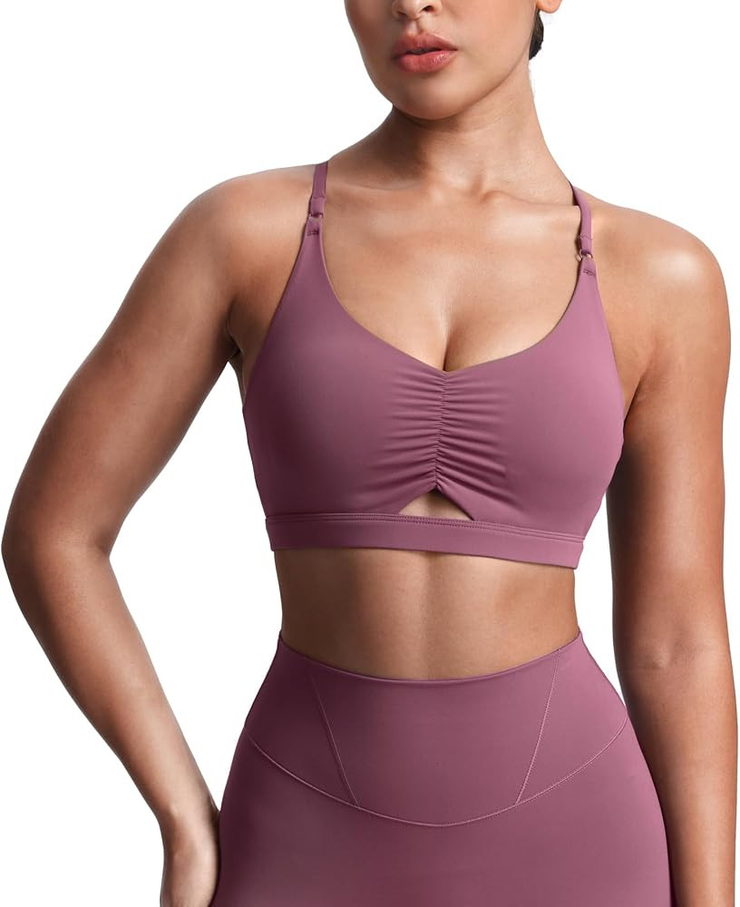 Aoxjox Women's Workout Sports Bras Cross Back Fitness Athletic Velura Ruched Bra PlushFlex™ Yog... | Amazon (US)