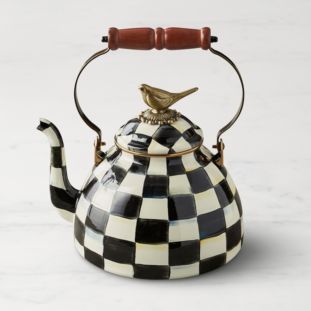 MacKenzie-Childs Courtly Check Tea Kettle with Bird Knob, 3-Qt. | Williams-Sonoma
