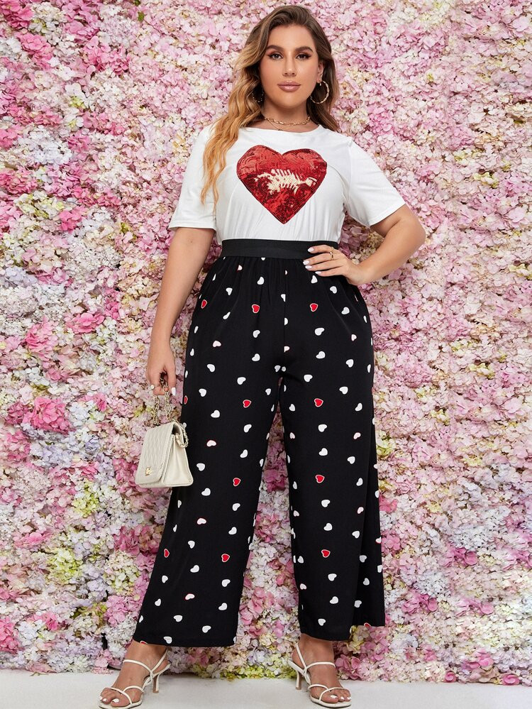 Plus Heart Print Wide Leg Pants | SHEIN