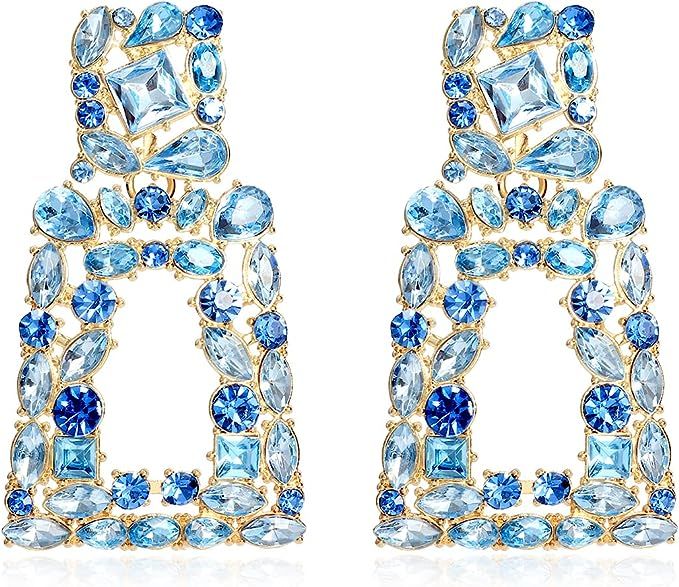 Rhinestone Rectangle Dangle Earrings for Women Sparkly Crystal Geometric Drop Statement Earrings ... | Amazon (US)