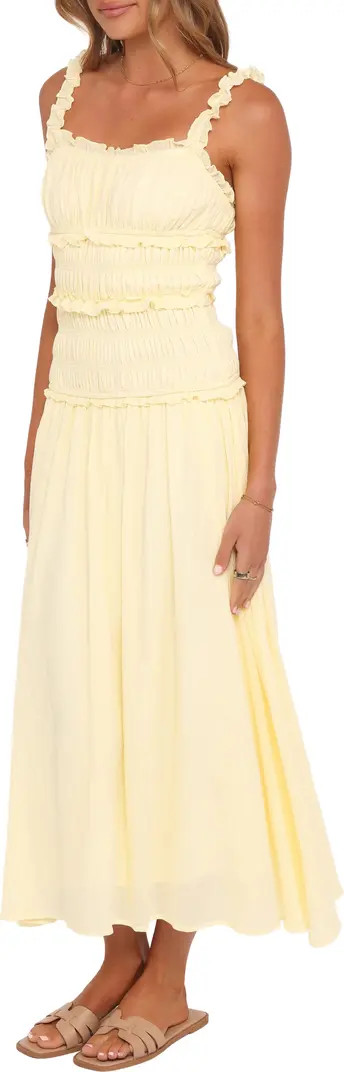 Petal & Pup Enola Shirred Ruffle Trim Midi Dress | Nordstrom | Nordstrom