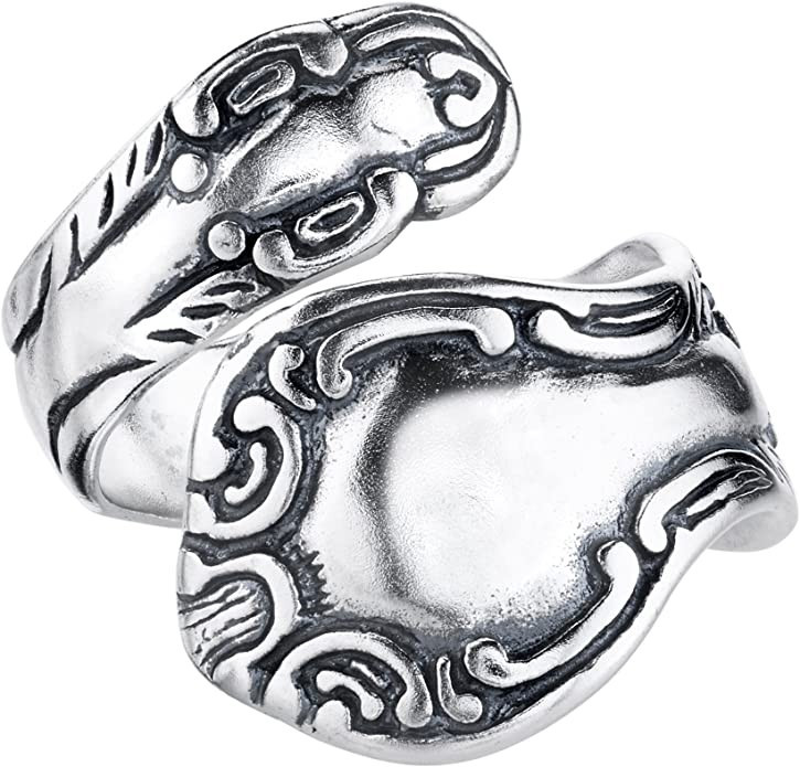 BSE Sterling Silver Swirl Motif Spoon Style Adjustable Ring | Amazon (US)