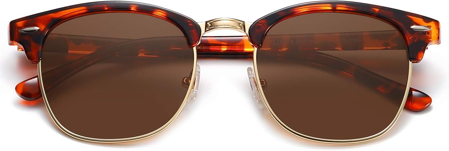 SOJOS Retro Semi Rimless Polarized Sunglasses Horn Rimmed UV400 Glasses SJ5018 | Amazon (US)