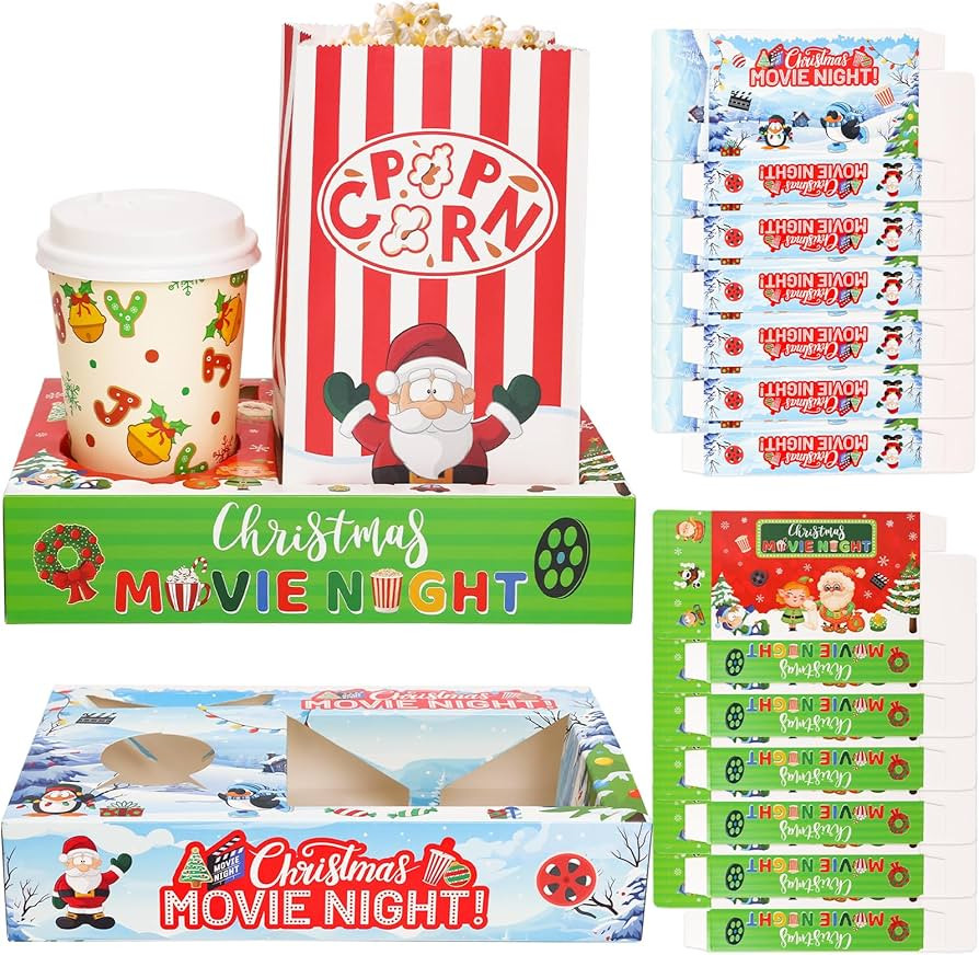 Fancy Land 12 Christmas Snack Trays with 24 Popcorn Bags Movie Night Christmas Party Supplies Dis... | Amazon (US)