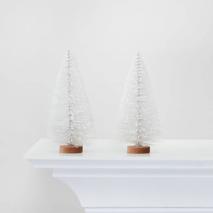 2pc Bottle Brush Trees Decorative Figurine White - Wondershop™ | Target