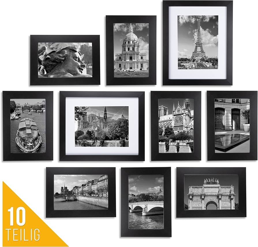 Postavo 10er Bilderrahmen Set verschiedene Größen - [18x13] Schwarze Bilderrahmen Collage [28x1... | Amazon (DE)