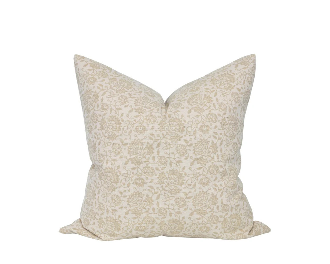 AMALEE TAN || Tan Floral Pillow Cover Cream Floral Pillow Cover Warm Floral Pillow Farmhouse Flor... | Etsy (US)