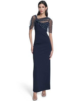 Women's Spaghetti Strap Beaded Twist Overlay Gown | Macy's